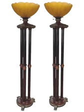 Pair of 1970s Neoclassical Torchiere Tall 70 In Floor Lamps With Shades picture