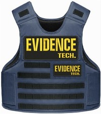 EVIDENCE TECH. EMBROIDERY PATCHES 4X10 AND 2X5 HOOK ON BACK GOLD ON BLACK picture