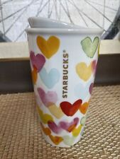 Starbucks Watercolor Pastel Rainbow Hearts Ceramic 10 Oz Tumbler Coffee Mug picture