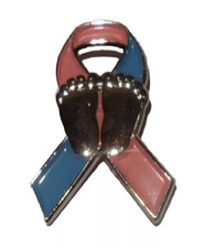 Blue & Pink Stillbirth / Pregnancy Loss Awareness ribbon enamel badge / brooch. picture