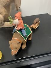 Antique Composition Belsnickle Santa Ride  German Brown Flock Bear/Harness/Cub picture