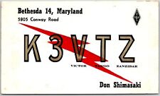 1963 QSL Radio Card Code K3VTZ Bethesda Maryland Amateur Station Posted Postcard picture