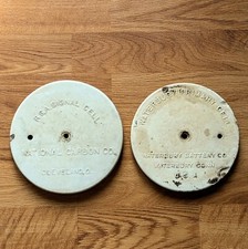 Vintage - Set of 2 Porcelain Primary Signal Cell Battery Tops, Carbon Waterbury picture