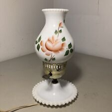 Vintage Milk Glass Hurricane Hobnail Table Lamp 11” Tall Electric Works Floral picture