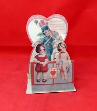 c1930s Valentine Fold-Out Greeting Card, Cupid And Mail Lady picture