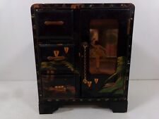 Antique 40’s Japanese Black Lacquer Ballerina Music Jewelry Box Velvet Lining picture