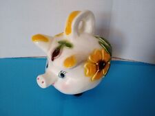Mexican Vintage Retro Folk Art Pottery Piggy Bank Hand Painted SunFlowers 9” picture