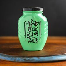 Vintage Hazel Atlas Jadeite Green Fired-On Glass Black Tea Canister Jadite picture