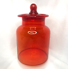 Vintage MCM Red Orange Takahashi Art Glass Apothecary Jar Canister With Lid 8.5” picture