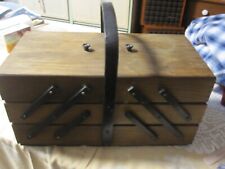 Vintage   Wood Trifold Sewing Box  Expanding Folding 19 x 10 w vintage sewing ac picture