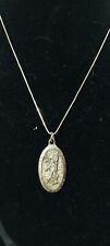 Vintage pray for us Saint Michael  pendant On A 925 Necklace 18 Inchs Long  picture