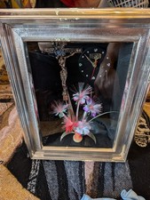 Vntg Fiber Optic Lights and Quartz Clock with Fiber Flower Jesus Hanging Frame picture