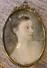 Antique Victorian Oval Brass Metal Convex Bubble Glass Portrait, 16 1/2” X 12 picture