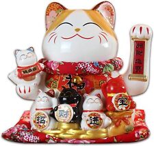 Large Ceramic Maneki Neko Beckoning Lucky Money Cat Waving Arm For Good Fortune  picture