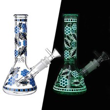 7.8" Honeybee Fluorescent Beaker Glass Water Pipe Smoking Tobacco Beaker 14MM picture