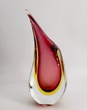 Vintage 60's Murano Sommerso Flavio Poli Yellow Pink Fish Tail Art Glass Vase 9” picture