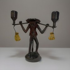 Cast Metal Monkey Chimp Candelabra 2 Taper Candleholder Heavy Centerpiece Candle picture