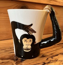 Pier 1 Imports Hand Painted Chimpanzee Monkey Coffee Mug Vintage Collectible picture
