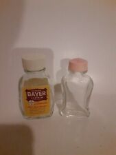 VTG Lot Of 2 Bayer Aspirin Embossed Glass Bottles 50 Tablets Size W/ Caps  picture
