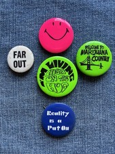 N.O.S. 60's " HIGH ON THE HOG, MARIJUANA COUNTRY" 4 BUTTON' Pinback Collection picture