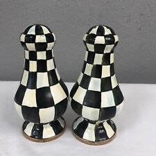MacKenzie-Childs Courtly Check Enamel Large Salt & Pepper Shakers Black White picture