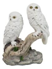 Tundra Forest Snow White Owls Couple Perching On Tree Branch Figurine 4.75