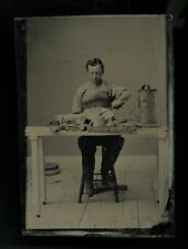 1800s occupational tintype amputee? worker at bench with tools Photo Rare picture