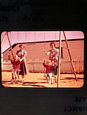 1956 35mm Slide Kids on Swing Set Mom Smoking Mid Mod Vintage picture