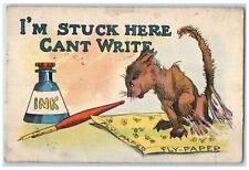 1914 Rat Trapped Fly Paper I'm Stuck Here Cant Write Ink Danube MN Postcard picture