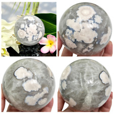 Flower Agate Pink Blue Quartz Sphere Healing Crystal Ball 944g 87mm picture