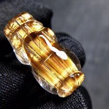 Natural Gold Rutilated Quartz Gemstone Pi Xiu Crystal Pendant 21x10x9.3mm AAAA picture
