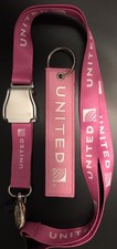 United Seat Belt Buckle Lanyard Crew Tag Breast Cancer Pink Flight Attendant picture