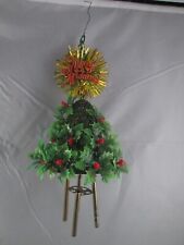 Retro Christmas Plastic Wind Chime 3 Tiers Bell Merry Sign Flocked Ball Holly picture