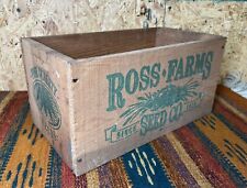Vintage Ross Farms Seed Co. Wooden Crate Box Advertisement Advertising Farming picture