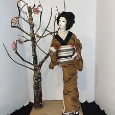 Vintage Japanese Doll  Geisha Doll 17” On Base With Cherry Blossom Tree picture