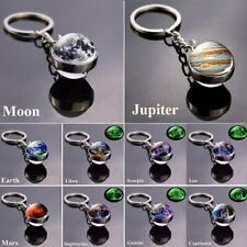 Glow in the Dark Galaxy System Keychain Double Sided Glass Dome Planet Keyring picture