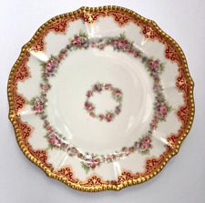 Vtg Elite Limoges France Hand Painted Floral Plate Scalloped Rim w/ Gold Accents picture