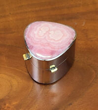 Remarkable Handcrafted 90s Nickeled Brass Pillbox Rhodochrosite Cab Quartz Base picture