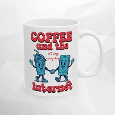 Coffee and the Internet Mug, Retro Style Funny Coffee Cup, Internet Addict Gift picture