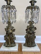 Victorian Girandoles Bronze / Brass Pair Candlelabra Ornate crystals Man Woman picture