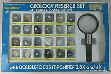 1986 Edu-Science Geology Research Set Minerals Rock Specimens Magnifier Orig box picture