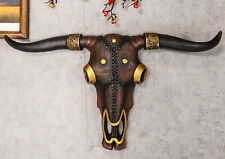 Large Rustic Western Steampunk Tooled Leather Steer Bull Cow Skull Wall Decor picture