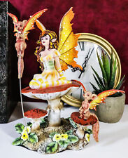 Amy Brown Pretty Summer Fairy On Toadstool Mushroom With Fox Pixie Fairy Statue picture