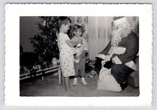 c1940s-50s MCM Christmas~Santa Giving Out Presents~Siblings~Vintage B&W Photo picture