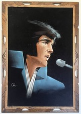 Vtg 70s XL 40.5" x 28.5" Huge Crying Elvis Presley Velvet Painting Framed Ortiz picture