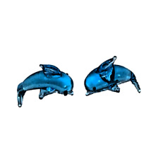 2 Handmade Bottlenose Dolphin Miniature Micro Mini Lampworking Glass Figurines picture