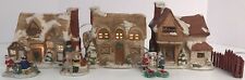 Vintage Christmas Village Houses Set w/ Snowman Family Lighted Buildings *Read* picture