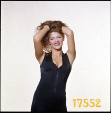 sexy redhead girl smiling, red lipstick,  rouge, 1970's  vintage dia slide   picture