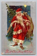 c1910 Raphael Tuck Santa Claus Sled Sack Tree Star Saxony Christmas 136 P300 picture
