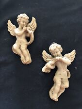 Vintage Pair Of Wall Hanging Resin Angel Cherubs Playing Musical Instruments picture